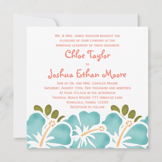 プールアンドコーラルハイビスカス結婚式招待状 招待状 (正面)