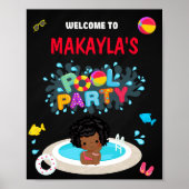 プールウェルカムパーティーのサイン女の子のスプラッシュ泳ぐ ポスター (正面)