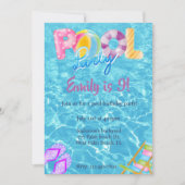 プールウォーターカラフルプールパーティーサマー誕生日 招待状 (正面)