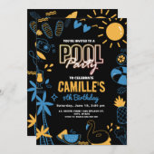 プールエレガントパーティー誕生日招待状 招待状 (正面/裏面)