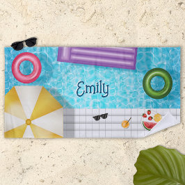プールカラフルと名前の付いたプール ビーチタオル