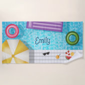 プールカラフルと名前の付いたプール ビーチタオル (正面)