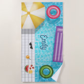 プールカラフルと名前の付いたプール ビーチタオル (正面)