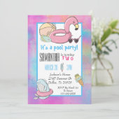 プールカラフルバースデーパーティーフラミンゴアイスクリーム 招待状 (スタンド正面)