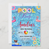 プールカラフルパーティの招待状 |誕生日パーティー 招待状 (正面)