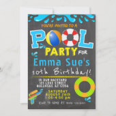 プールカラフルパーティーウォーターガン誕生日 招待状 (正面)
