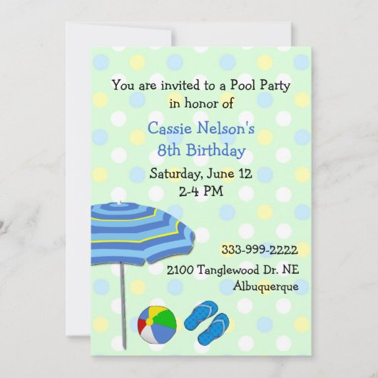 プールカラフルパーティー誕生日招待状 招待状 (正面)