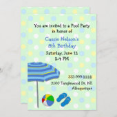 プールカラフルパーティー誕生日招待状 招待状 (正面/裏面)