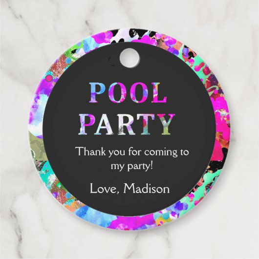 プールカラフルパーティー誕生日、任意の年齢、ありがとう フェイバータグ (正面)
