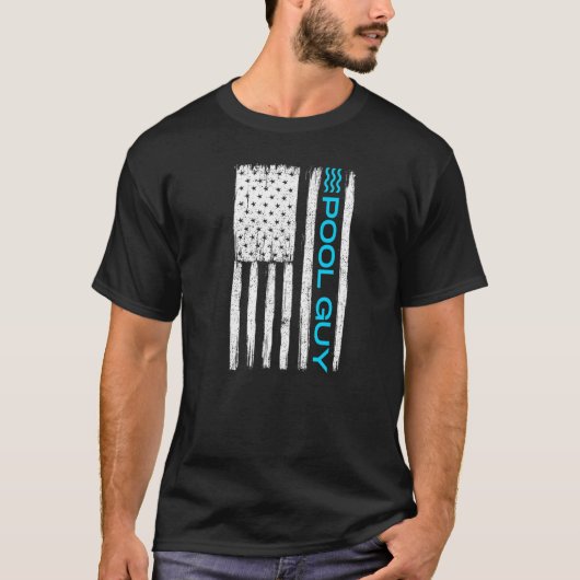 プールガイヴィンテージレトロ愛国米国国旗のプレミアム Tシャツ (正面)