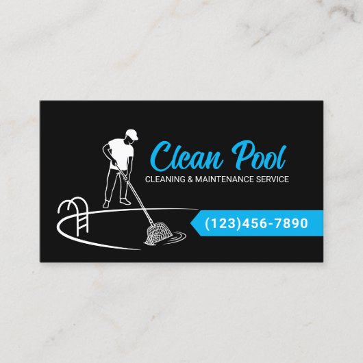 プールクリーニングとメンテナンスサービス 名刺 (正面)