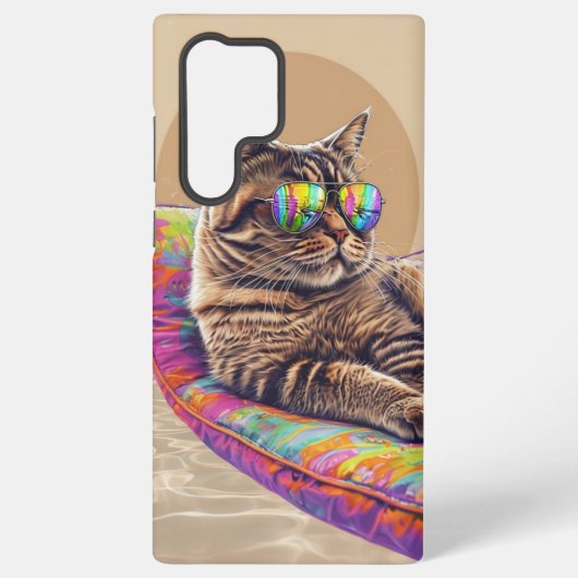 プールクールで子どもじりしている猫アート SAMSUNG GALAXYケース (裏面)