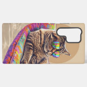 プールクールで子どもじりしている猫アート SAMSUNG GALAXYケース (裏面横)