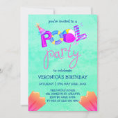 プールクールパーティーサマースイミングウォーター誕生日 招待状 (正面)