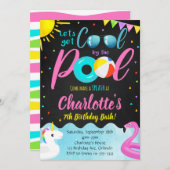プールクールパーティースイミング誕生日招待状 招待状 (正面/裏面)
