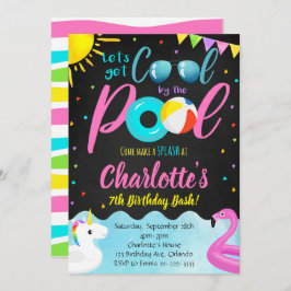 プールクールパーティースイミング誕生日招待状 招待状