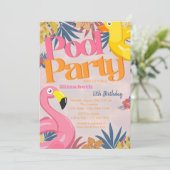 プールクールパーティートイトロピカル離れ誕生日 招待状 (スタンド正面)