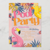 プールクールパーティートイトロピカル離れ誕生日 招待状 (正面/裏面)