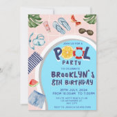 プールクールパーティー誕生日招待状 招待状 (正面)
