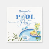 プールクール誕生日パーティーブルースイミングプール スタンダードカクテルナプキン (正面)
