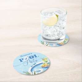 プールクール誕生日パーティー青い水泳 ラウンドペーパーコースター
