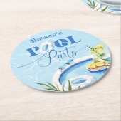 プールクール誕生日パーティー青い水泳 ラウンドペーパーコースター (アングル)