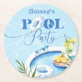 プールクール誕生日パーティー青い水泳 ラウンドペーパーコースター (正面)