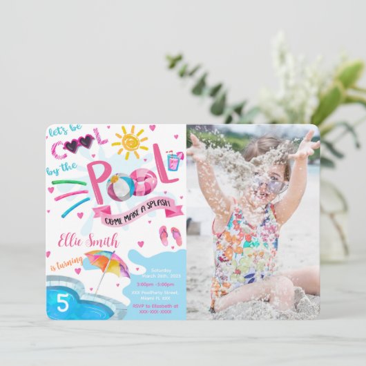 プールクール誕生日フォト招待状 招待状 (スタンド正面)