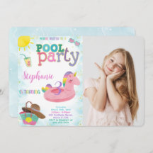 プールクール誕生日フォト招待状