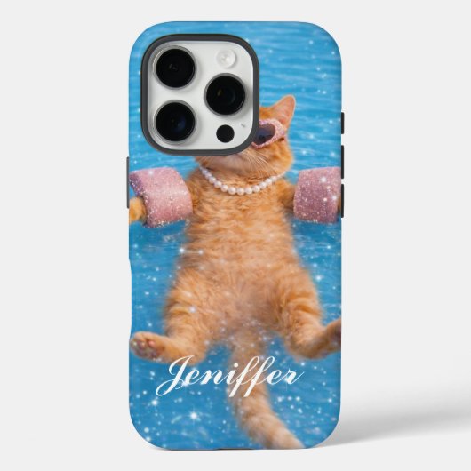 プールサイドで気品漂う猫がスタイル良く浮いてます Case-Mate iPhoneケース (裏面)