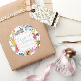 プールサイドで過ごす妊婦さんのトロピカルなベビーシャワー ラウンドシール