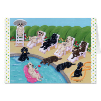 プールサイドのパーティーのラブラドールの絵を描くこと