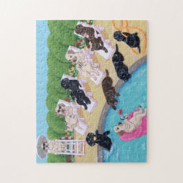 プールサイドのパーティーのラブラドールの絵を描くこと ジグソーパズル