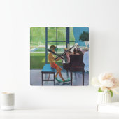 プールサイドのピアノ練習 スクエア壁時計 (ホーム)