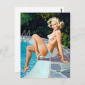 プールサイドのピンアップ ポストカード (正面/裏面)
