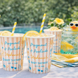 プールサイドの夏のベビーシャワーパーティー 紙コップ