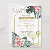 プールサイドの水彩マグリタ トロピカルパーティー 招待状 (正面)
