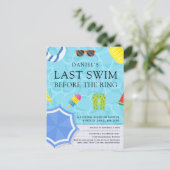 プールサイドの独身パーティー招待状 ポストカード (スタンド正面)