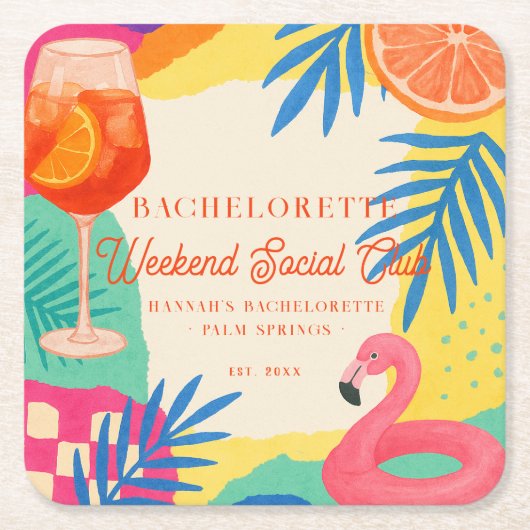 プールサイドウィークエンドソーシャルクラブバチェロレッテ スクエアペーパーコースター (正面)