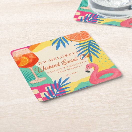 プールサイドウィークエンドソーシャルクラブ 独身最後の週末 スクエアペーパーコースター (アングル)