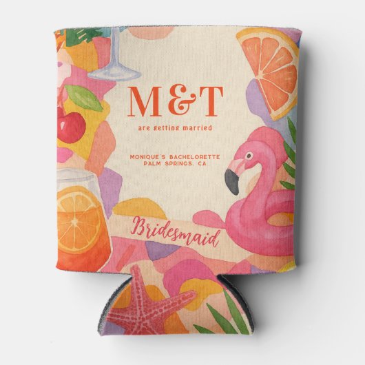 プールサイドサマートロピカルパーソナライズされたバチェロレッテ 缶クーラー (正面)