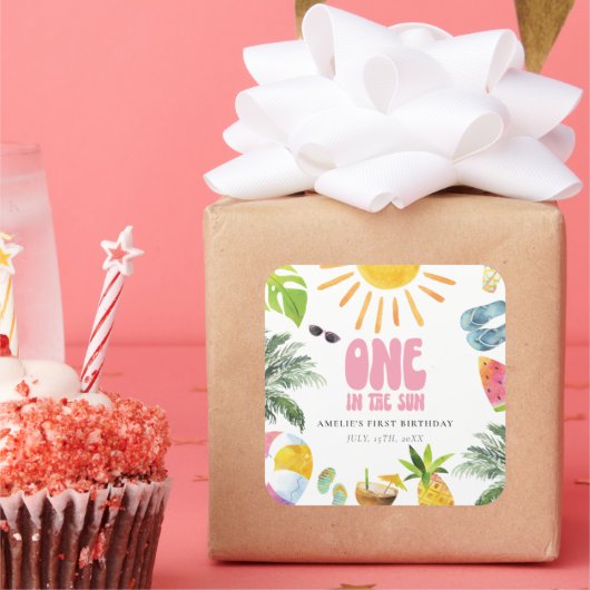 プールサイドテーマ第1誕生日 スクエアシール (パーティー)