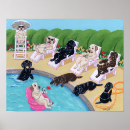 プールサイドパーティーラブラドールアートワーク ポスター