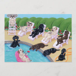 プールサイドパーティーラブラドール犬の絵 招待状