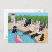 プールサイドパーティー絵画ラブラドール ポストカード (正面/裏面)