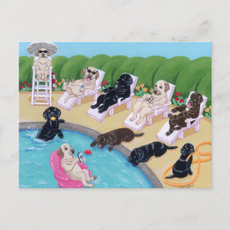プールサイドパーティー絵画ラブラドール ポストカード