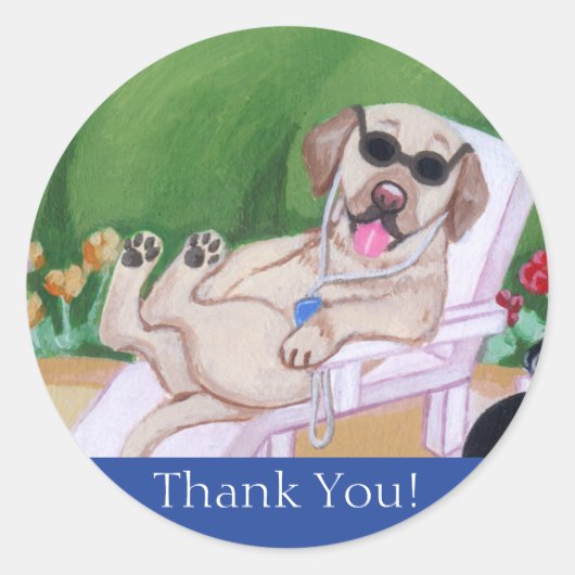 プールサイドパーティー絵画ラブラドール ラウンドシール (正面)