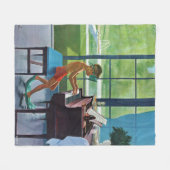 プールサイドピアノ練習 フリースブランケット (正面(横))