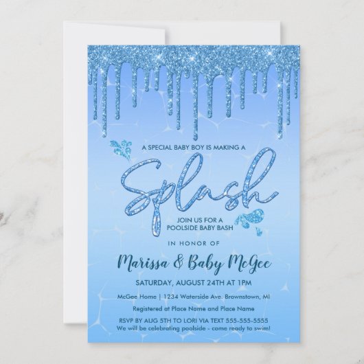 プールサイドプールパーティーベビーシャワー 招待状 (正面)