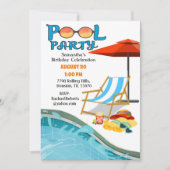 プールサイドプールパーティー誕生日招待状 招待状 (正面)